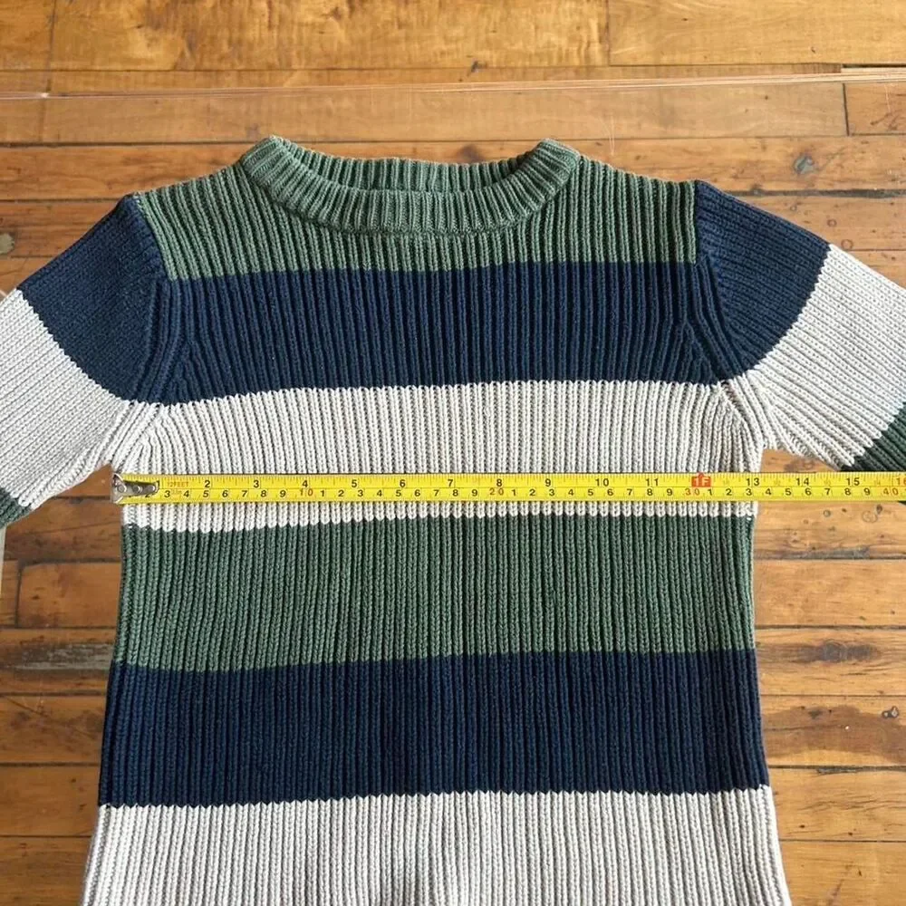 The Children's Place Boys Ribbed Striped Crewneck Sweater Green Navy Cream XS 4